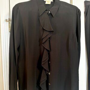 Women's Silk Ruffled Button-Up Black Blouse sz. 42